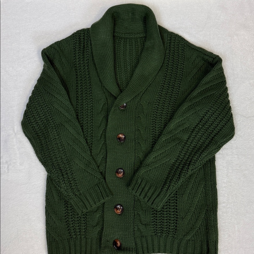 Men's Green Shawl Collar Cardigan